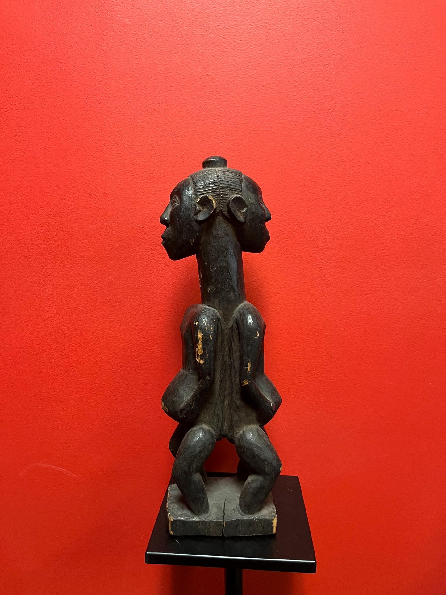Stunning African Congo old old wooden statue  double figure fertility  18 inches tall  antique condition  wow
