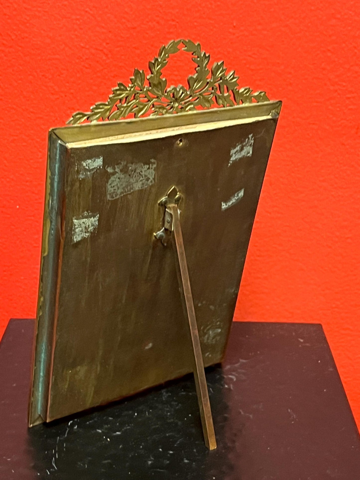 Gorgeous 7.5 x 5 gilt and wood framed painting by Felix on porcelain 19th century European beauty perfect gift