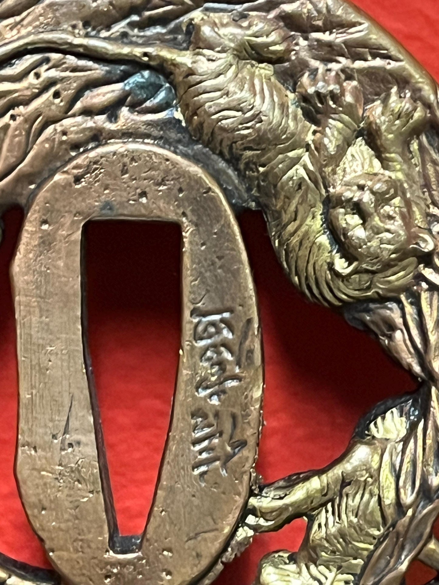 Lovely Japanese bronze signed antique samurai tsuba with good imagery from large collection 3 inches wide