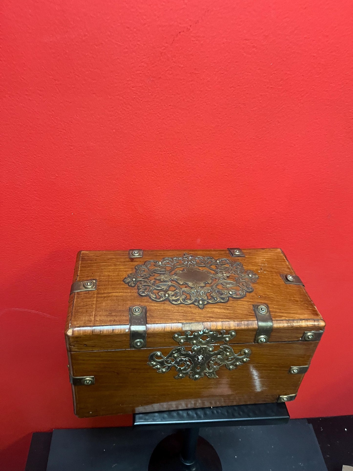 11 x 6 x 6 high antique walnut and brass box  Some minor condition issues, but beautiful pieces  see photos