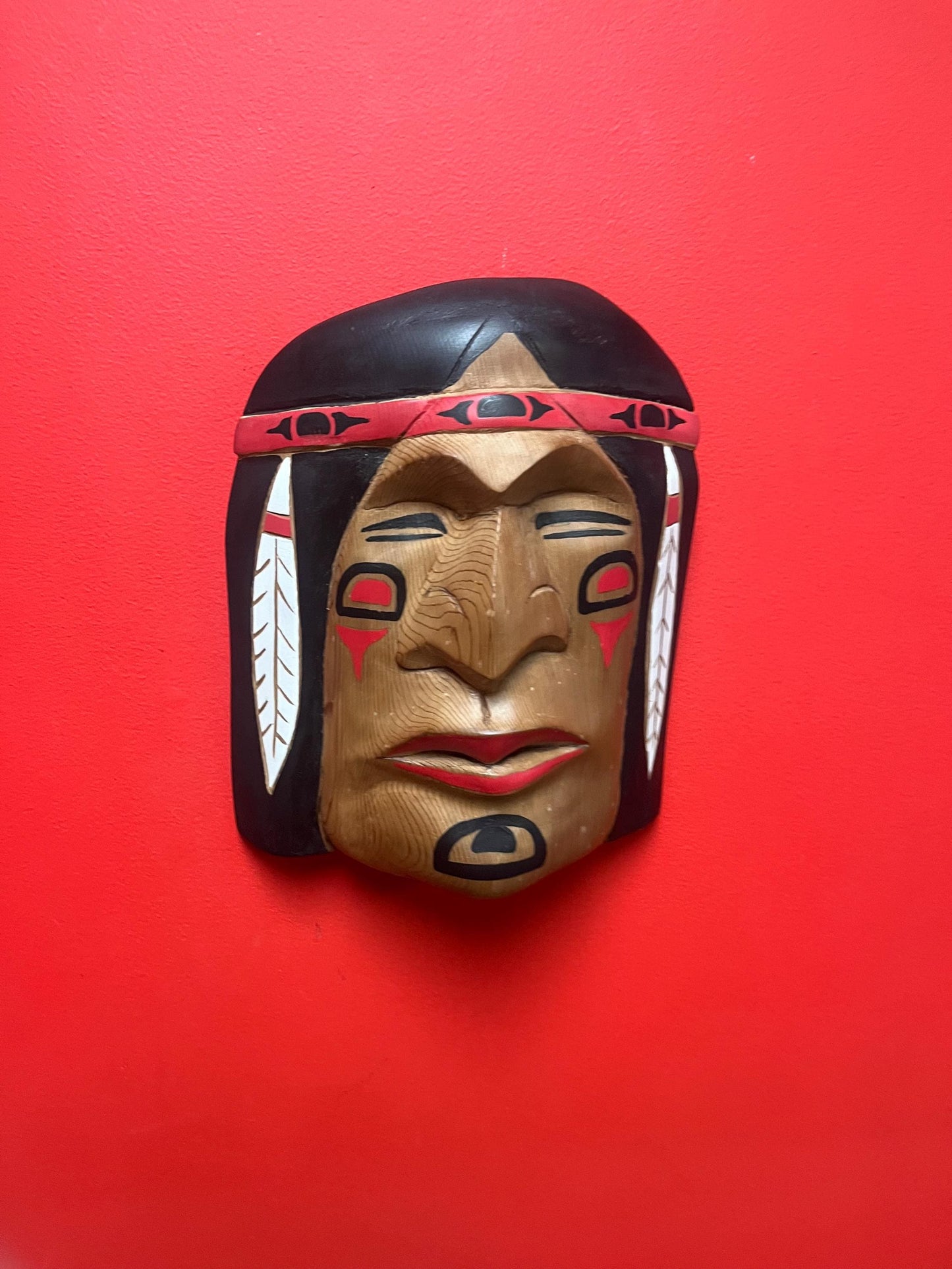 Beautiful indigenous First Nations pacific north West Coast art signed Darcy Joseph 12 by 4 inch thick mask of a chief -unbelievable value