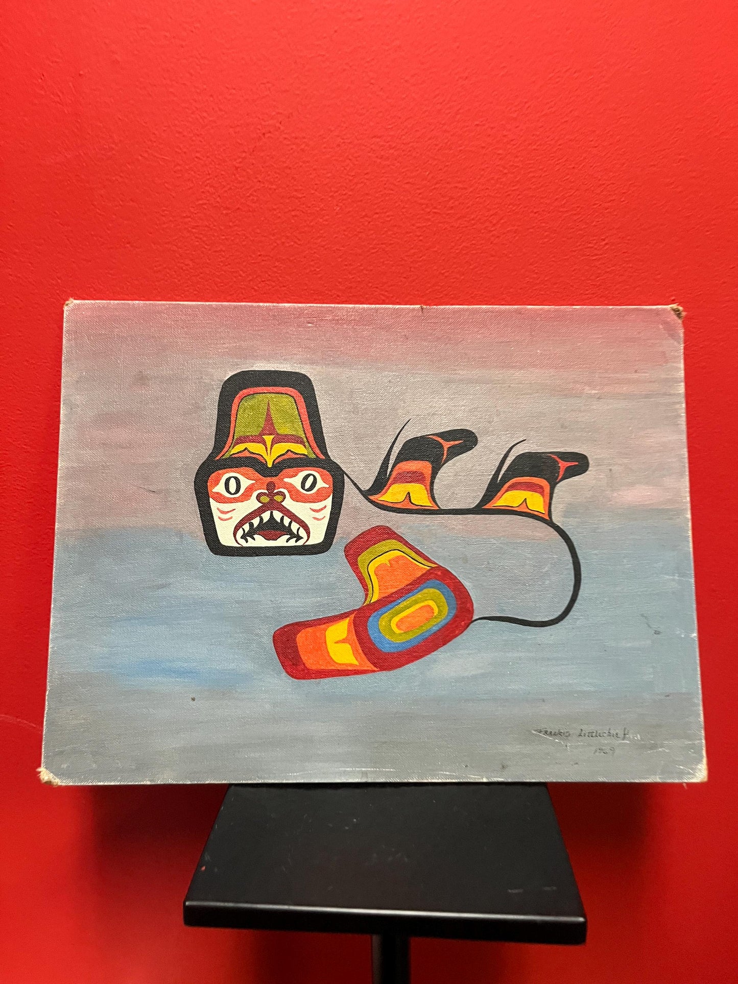 16 x 12 high 1960s signed painting on board indigenous First Nation Pacific north Northwest Coast beauty