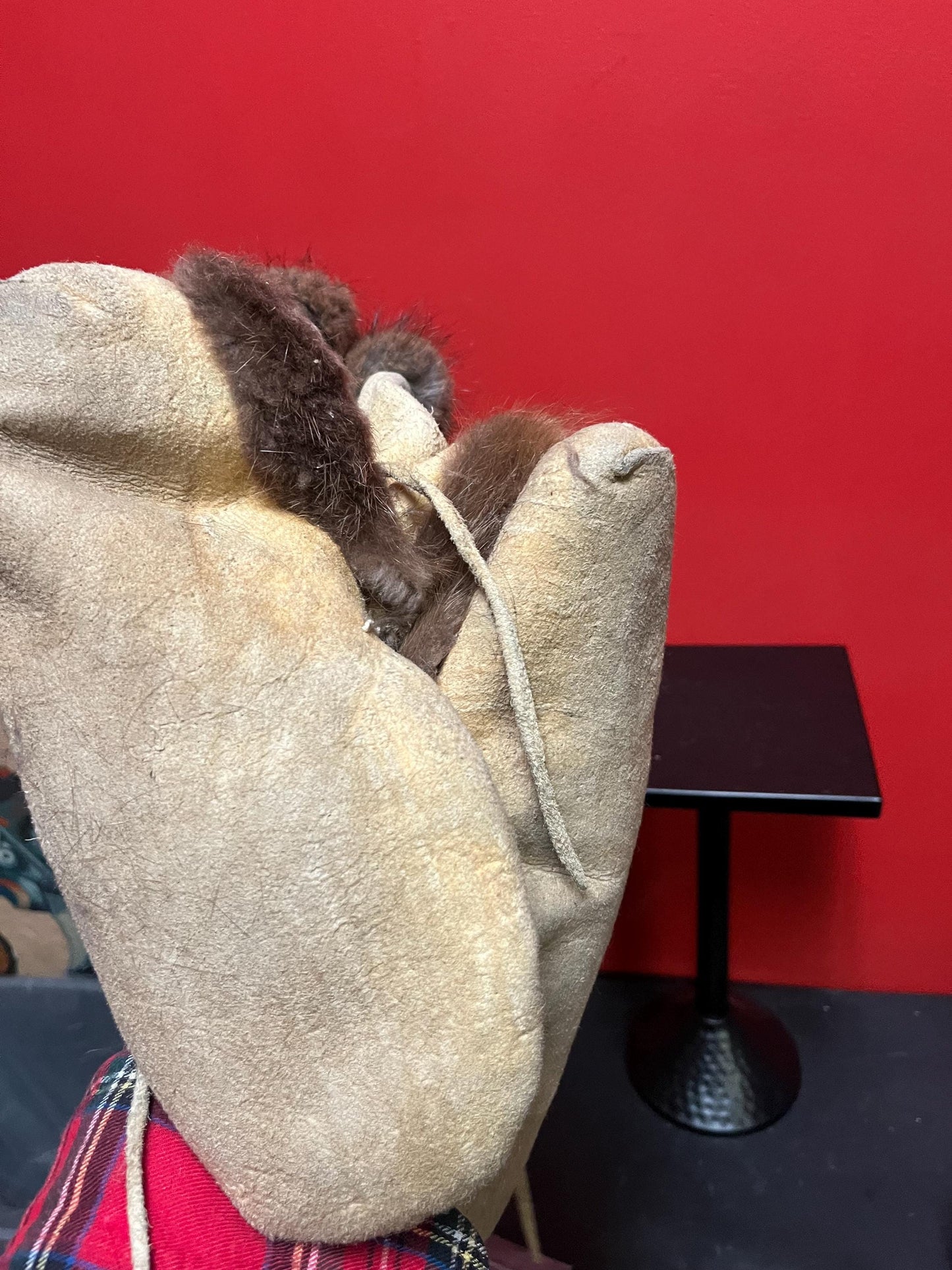 8 x 10 inch long leather and beaded moccasin shoe boots antique condition