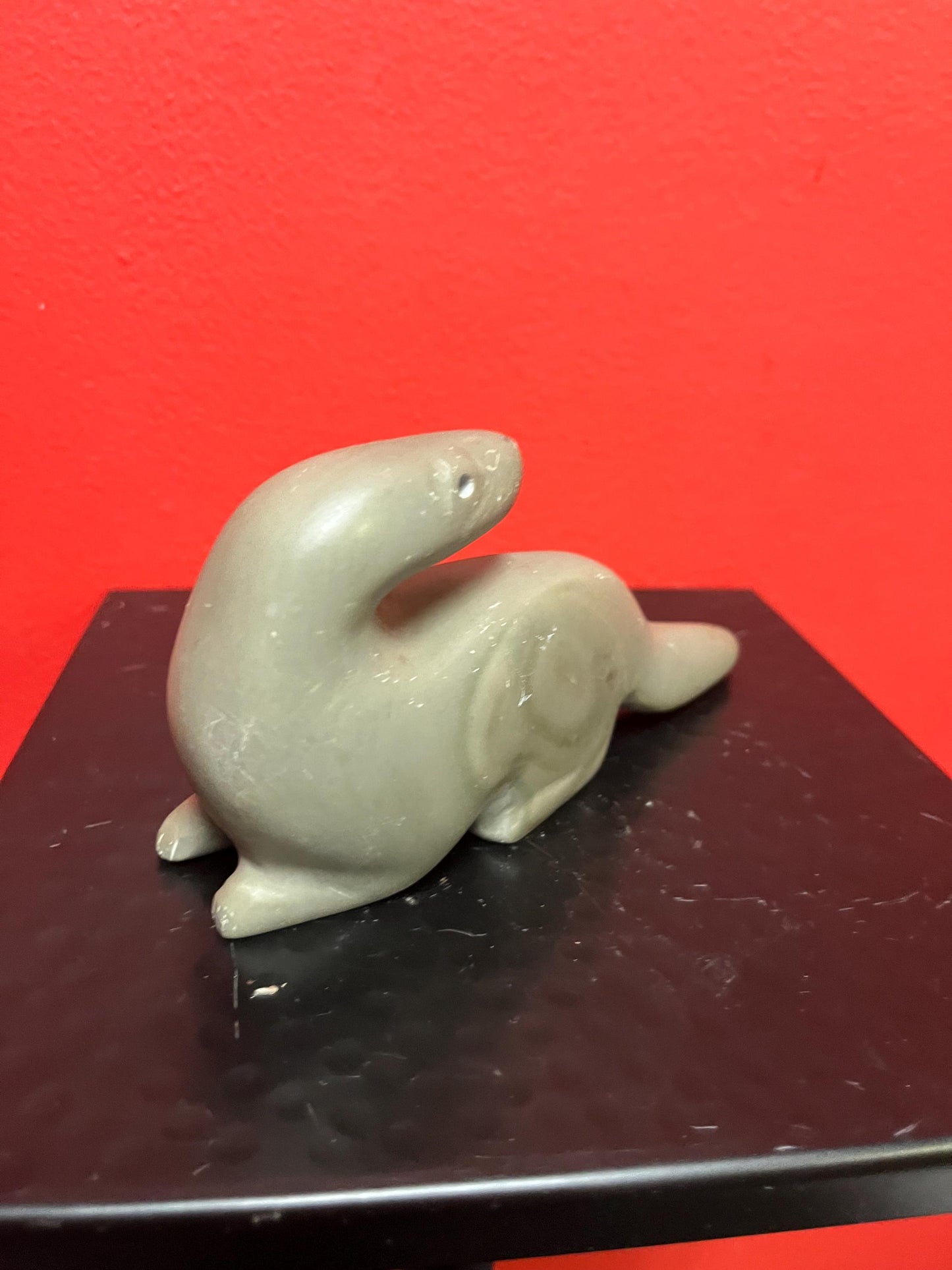 Lovely 6 x 3 high signed soapstone otter  good condition  Inuit indigenous  value priced