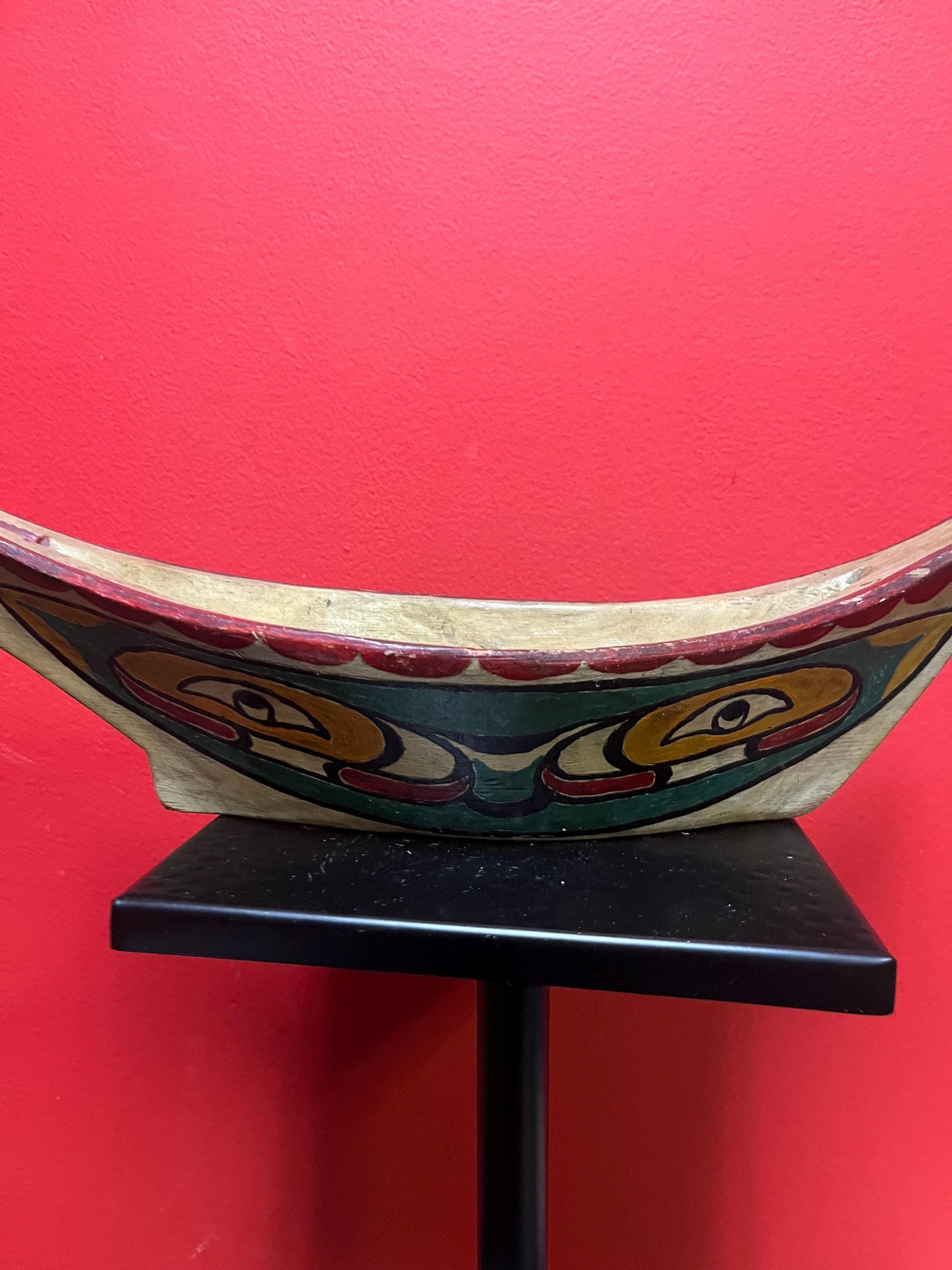 Rare museum quality 14 x 4 x 5 high 19 century hand painted indigenous first nation Pacific Northwest Canoe minor damage-