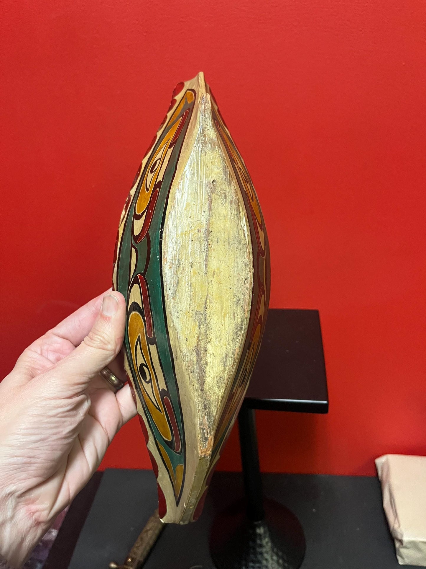 Rare museum quality 14 x 4 x 5 high 19 century hand painted indigenous first nation Pacific Northwest Canoe minor damage-