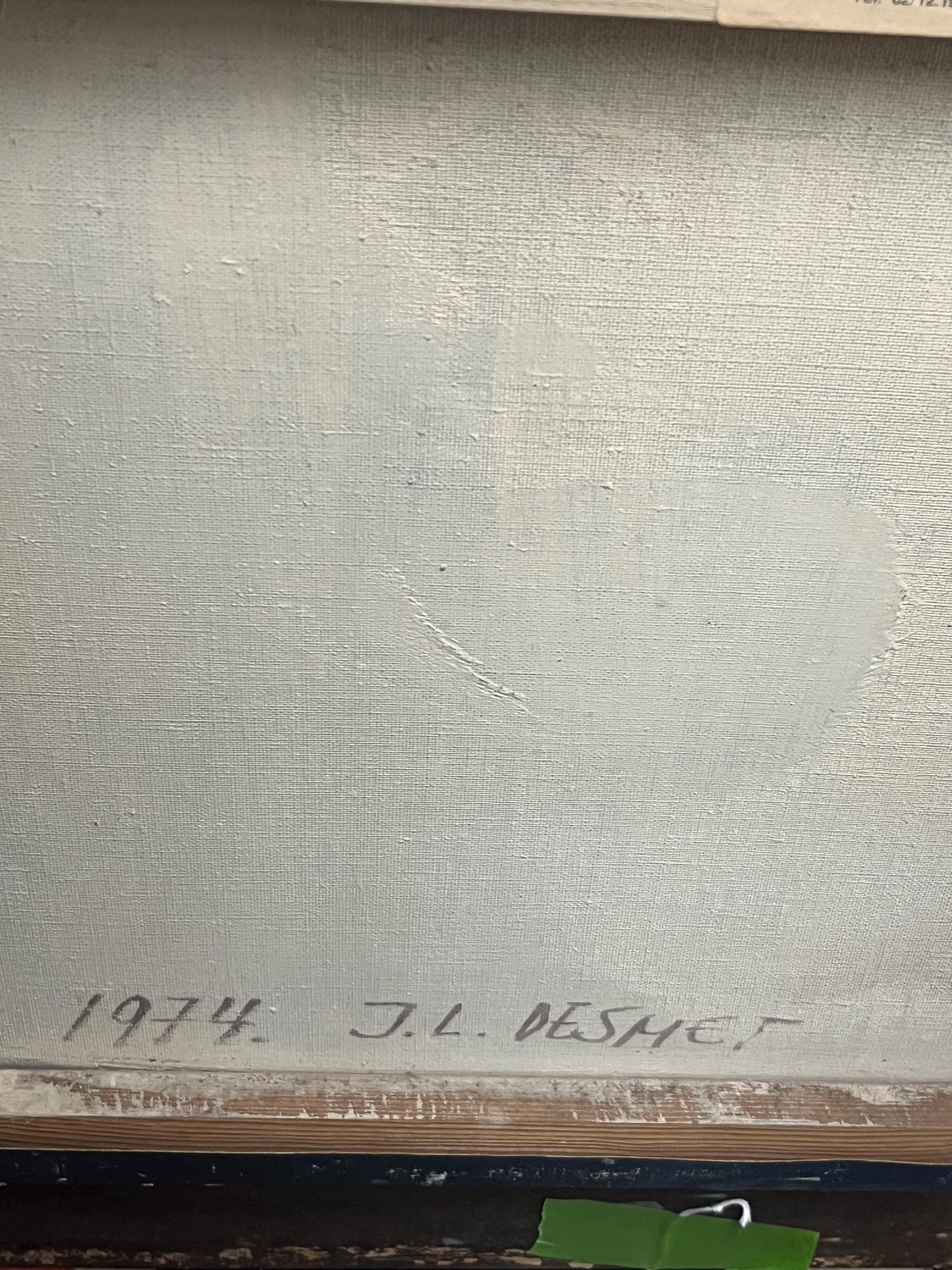 Stunning Belgium 34 x 27“ framed painting by JL DESMET 1974 wonderful detail and listed artist professionally framed wow