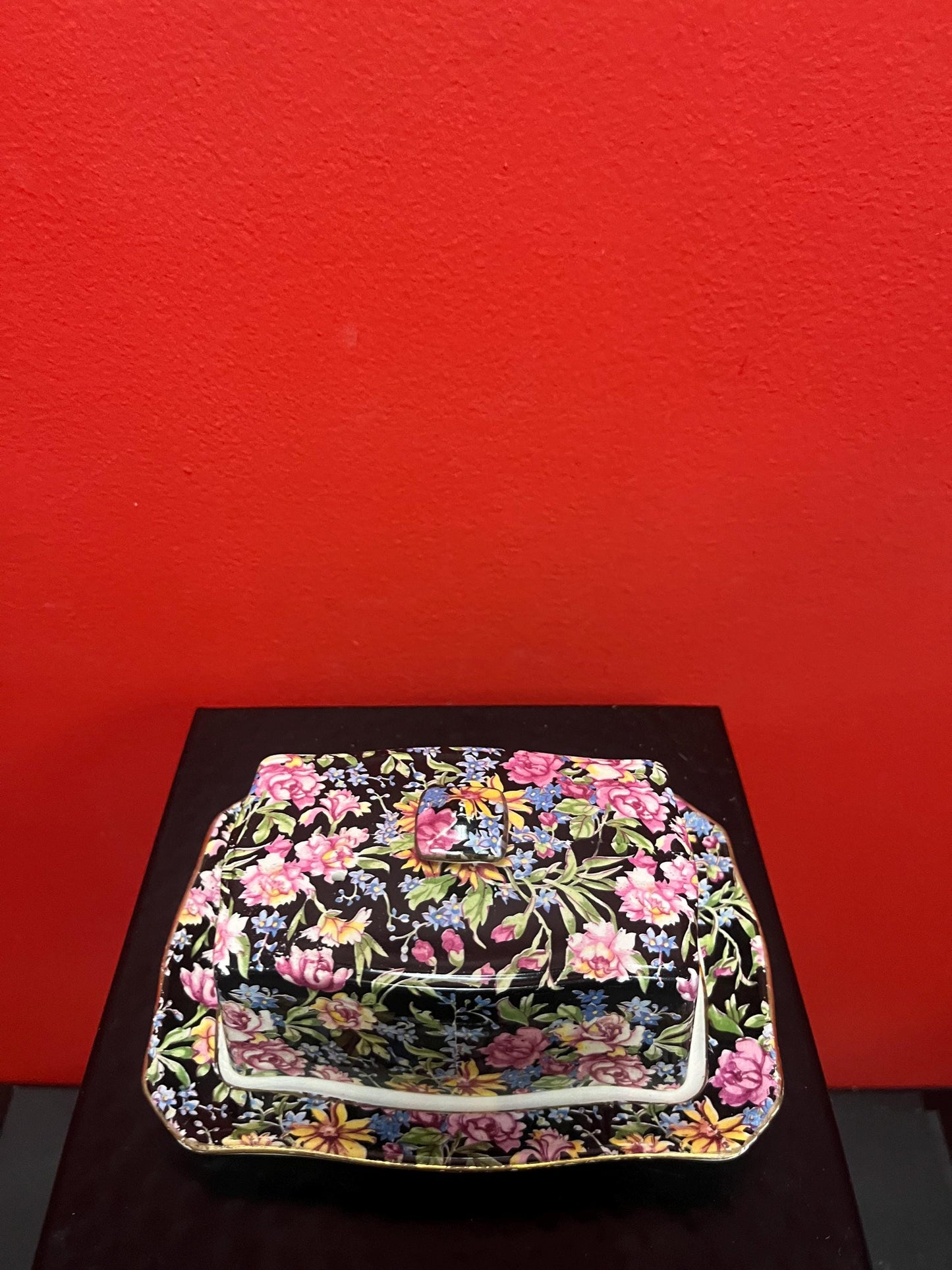 6 x 4 x 4 inch high chintz Nantwich covered butter dish good condition great price