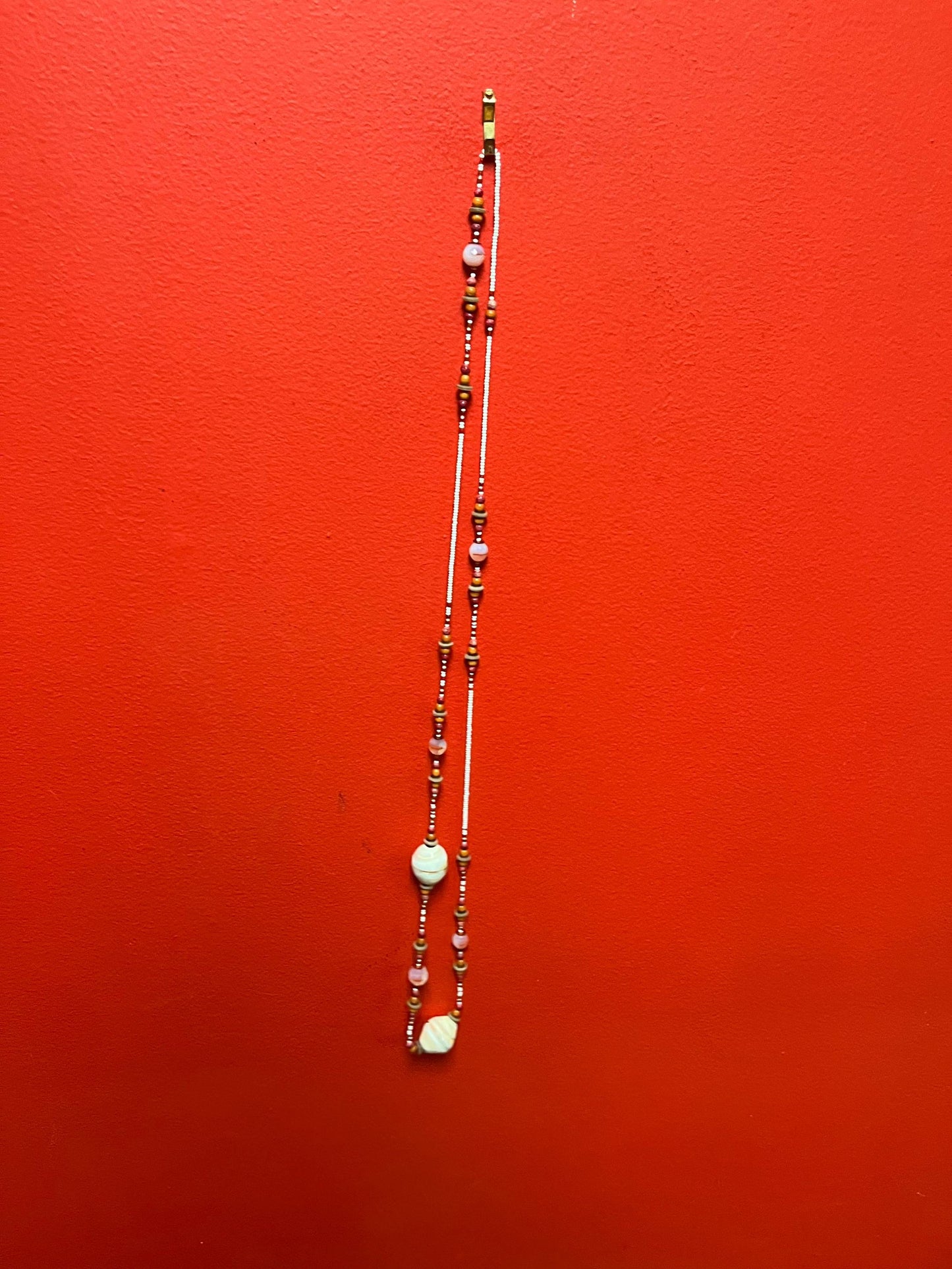 Very cool bead and glass necklace approximately 35 inches long no clasp