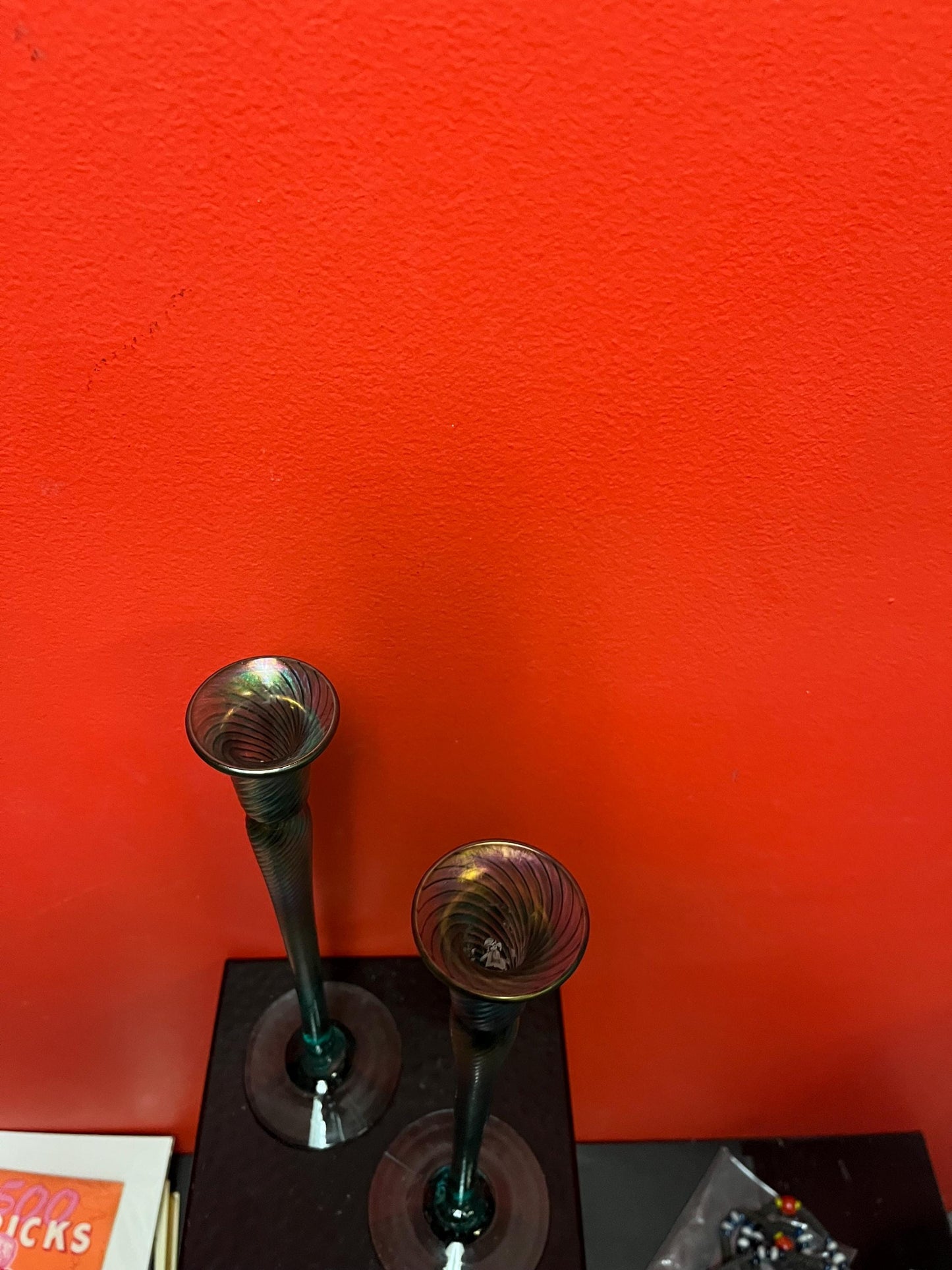 Magnificent 12 inch tall Vancouver Island Robert held candlesticks iridescent beautiful pair wow wow