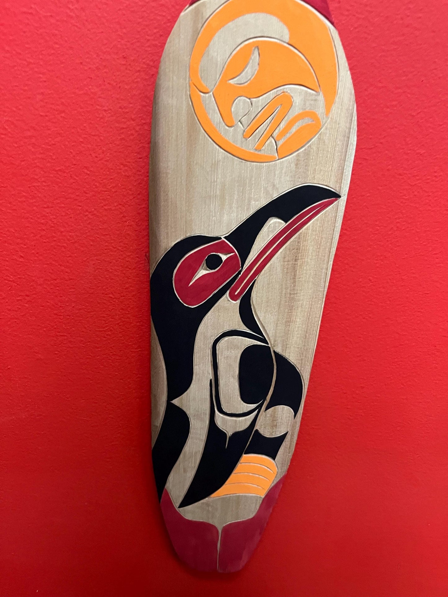 Tyrone Joseph paddle stunning 40 x 5 wide cedar indigenous northwest coast carved and painted Raven paddle ready to hang wow
