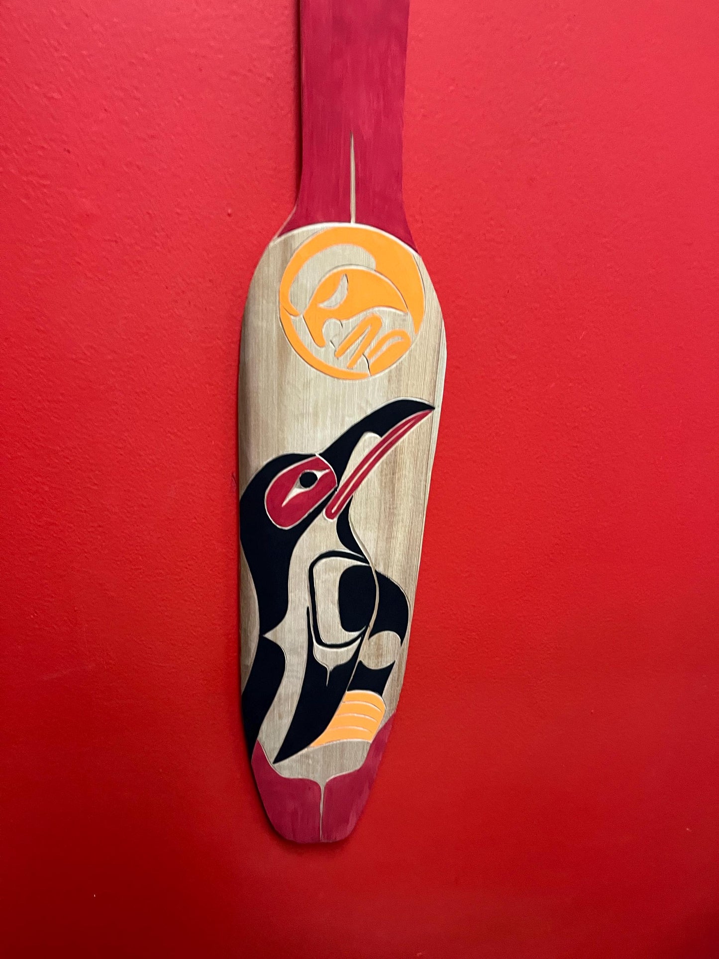 Tyrone Joseph paddle stunning 40 x 5 wide cedar indigenous northwest coast carved and painted Raven paddle ready to hang wow
