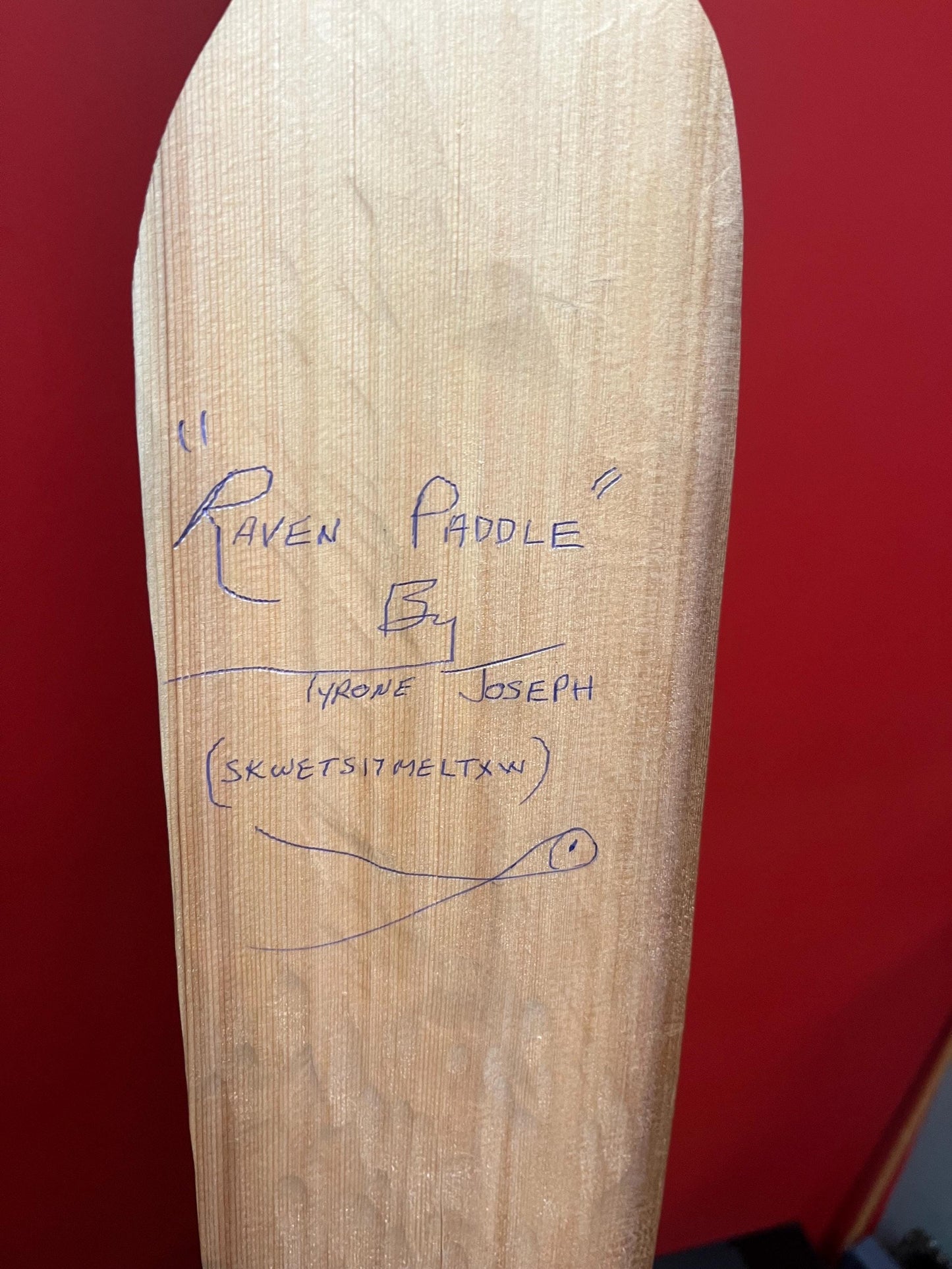Tyrone Joseph paddle stunning 40 x 5 wide cedar indigenous northwest coast carved and painted Raven paddle ready to hang wow