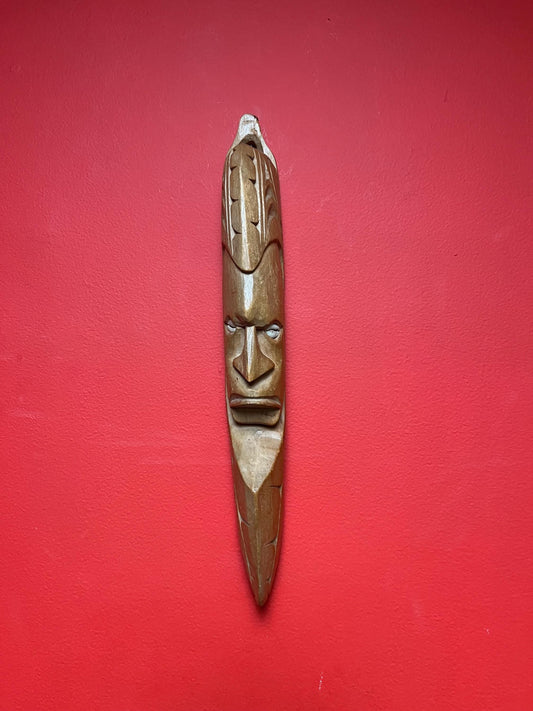 Cool vintage oceanic wood mask with shell eyes  14 inches long and great price