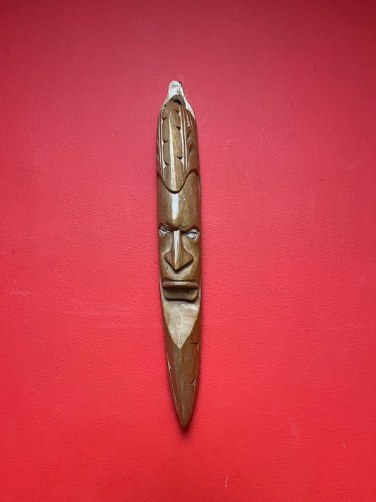 Cool vintage oceanic wood mask with shell eyes  14 inches long and great price