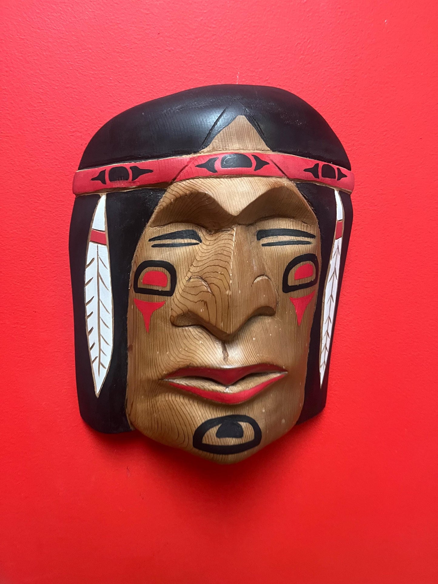 Beautiful indigenous First Nations pacific north West Coast art signed Darcy Joseph 12 by 4 inch thick mask of a chief -unbelievable value