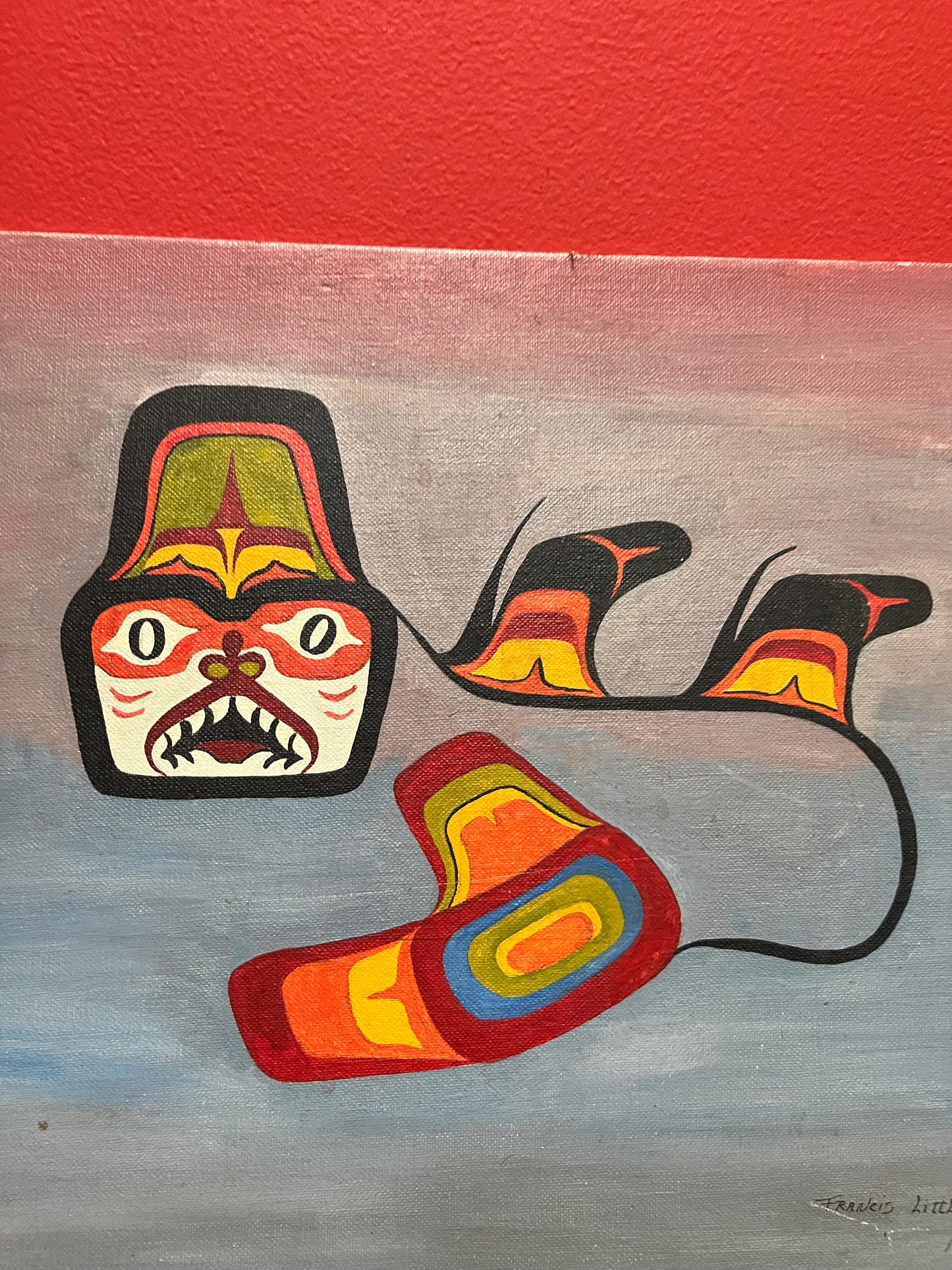 16 x 12 high 1960s signed painting on board indigenous First Nation Pacific north Northwest Coast beauty