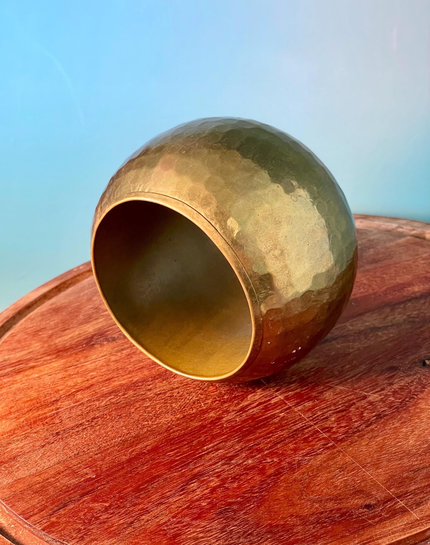 Large Brass Statement Bracelet Hammered Finish, Bold Boho Style, 2.75 inch Inner Diameter