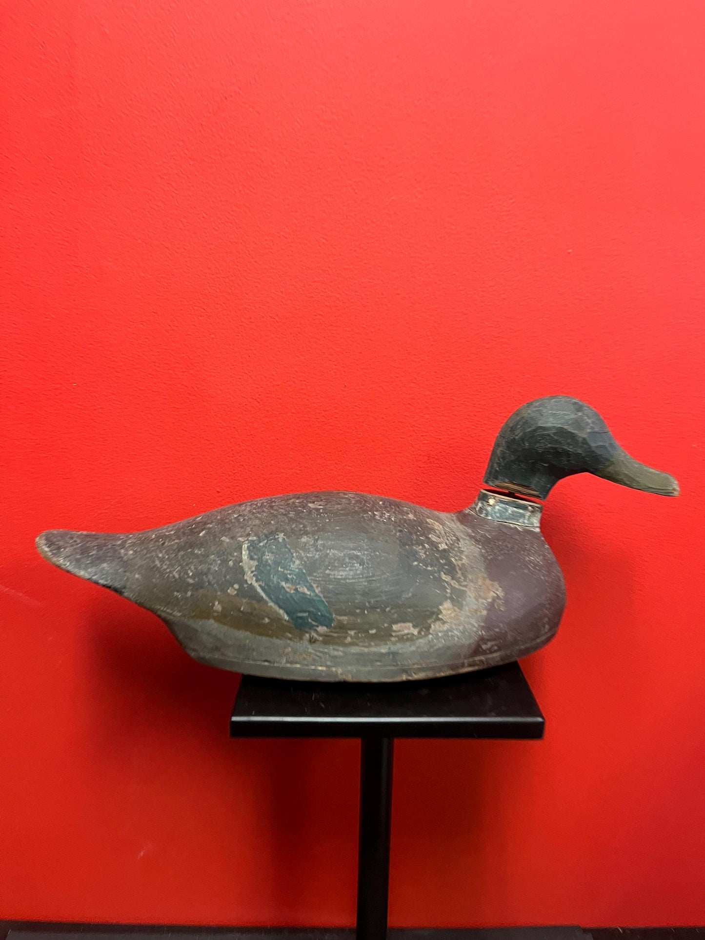 Super old Lovely antique Canadian 18 inch long wooden painted duck decoy damage to neck wonderful patina one of the best