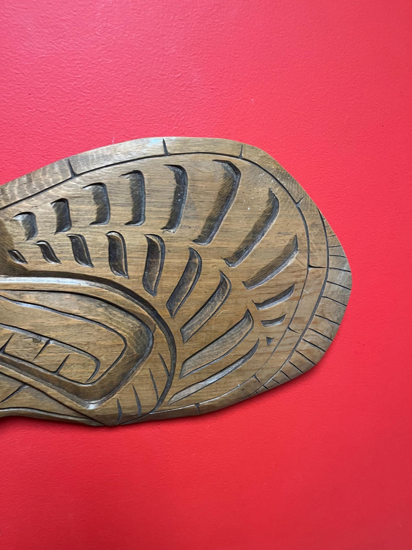 Lovely indigenous first nation pacific north West Coast Albert Bruce 23 x 12 salmon plaque in cedar  great detail  ready to hang