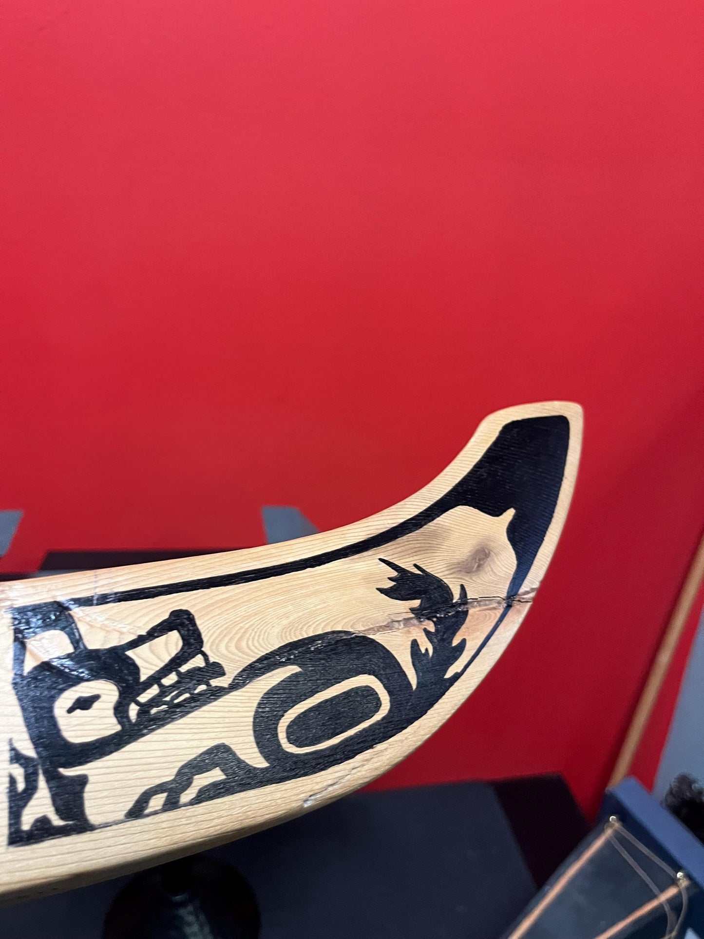 Amazing indigenous first Nations Pacific Northwest coast 21 x 3 x 2 1/2 cedar painted canoe on fitted stand  great value  Native canoe