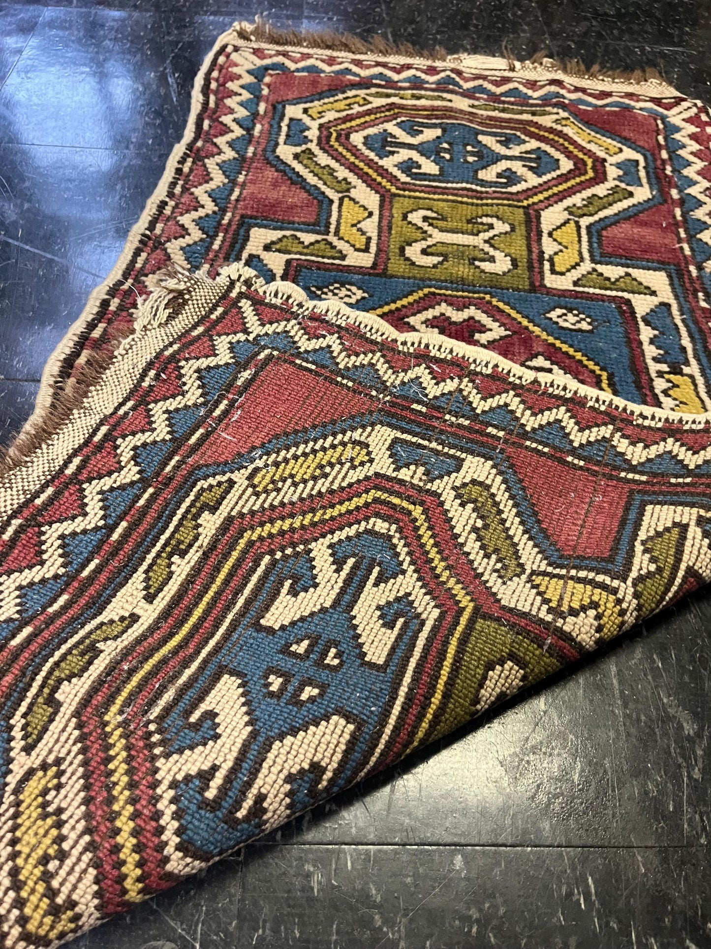 Wonderful 44 x 22 Middle Eastern late 19th century wool  prayer rug  tiny edges damage see photos  amazing imagery and great value