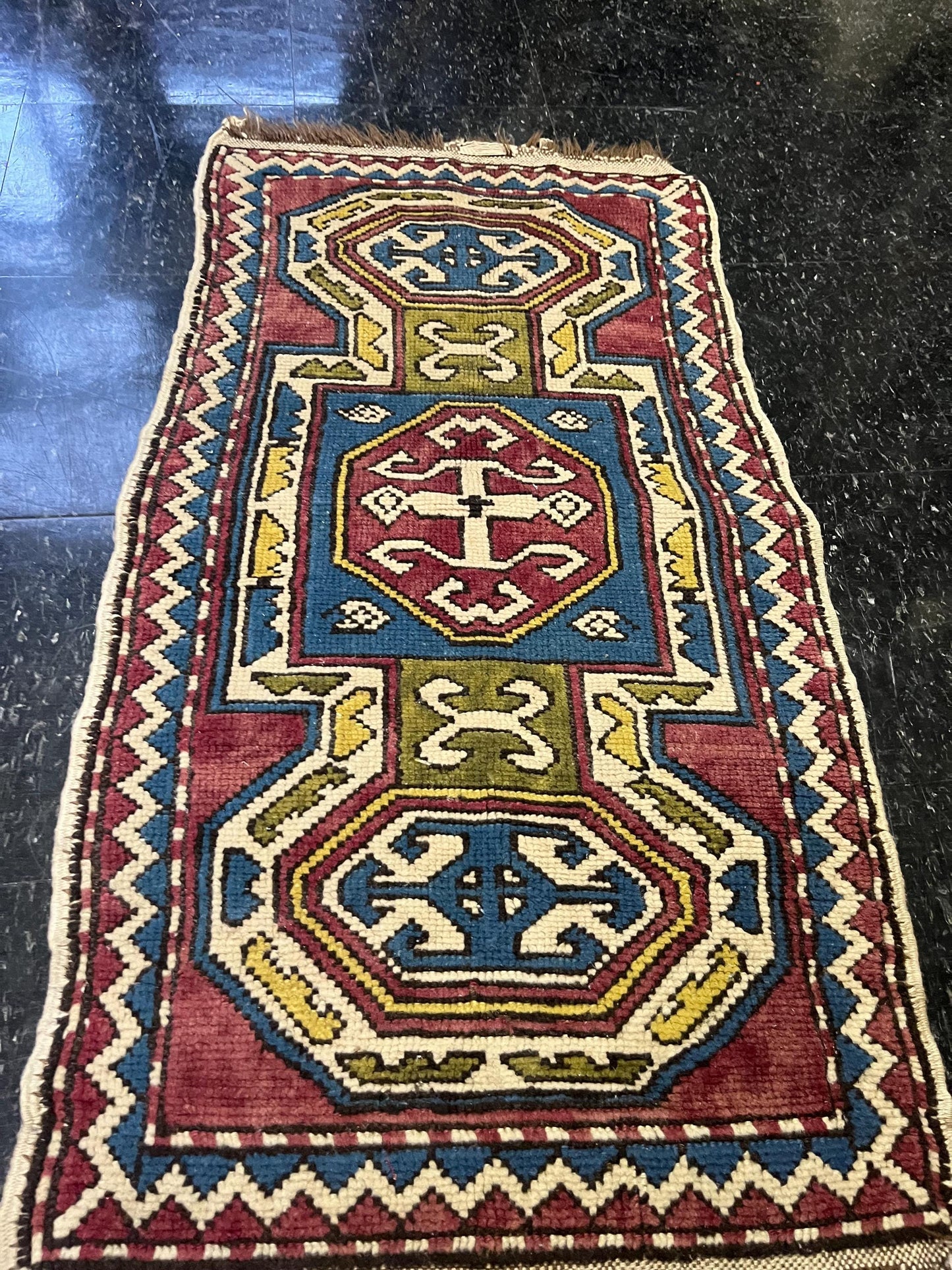 Wonderful 44 x 22 Middle Eastern late 19th century wool  prayer rug  tiny edges damage see photos  amazing imagery and great value