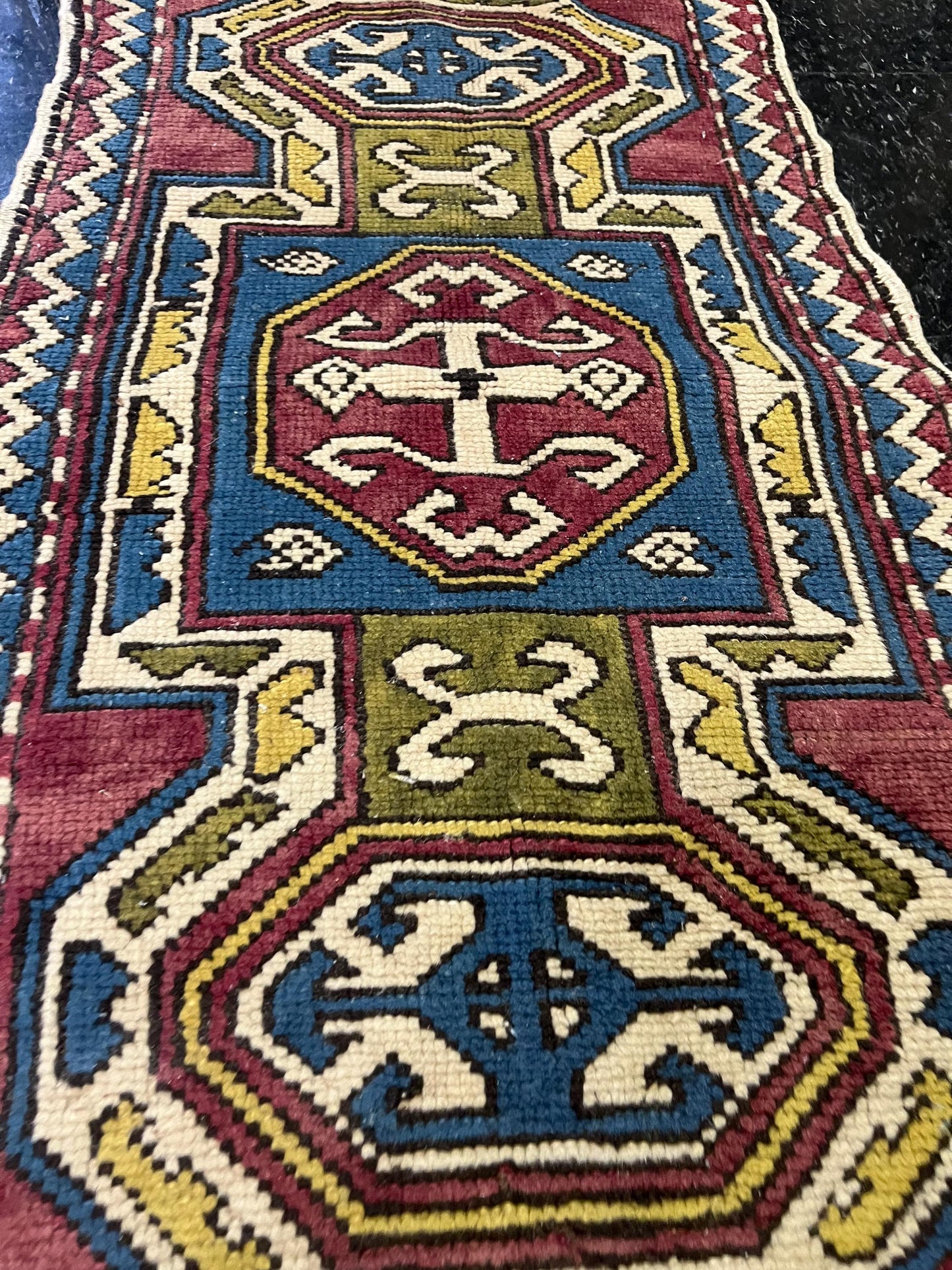 Wonderful 44 x 22 Middle Eastern late 19th century wool  prayer rug  tiny edges damage see photos  amazing imagery and great value