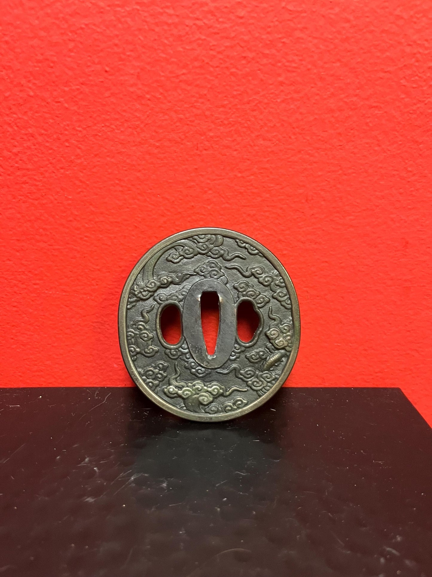 Lovely Japanese bronze 3 inch samurai tsuba from estate great value