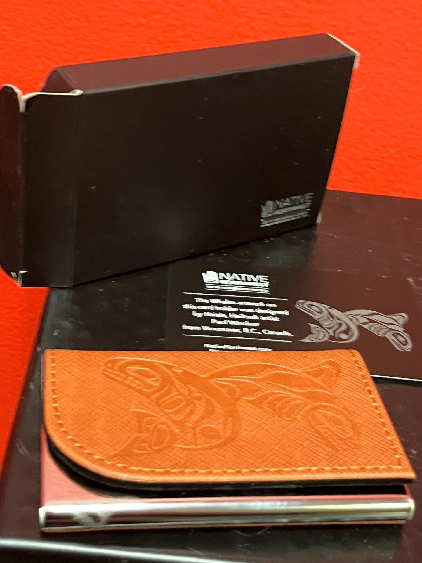 Indigenous business card holder  brand new 4 x 2  native designed by Canadian artist great gift  with box