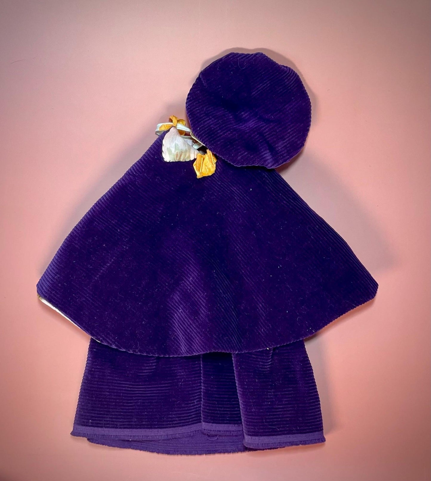 Vintage Purple Doll Clothes dress set with Cape and Hat