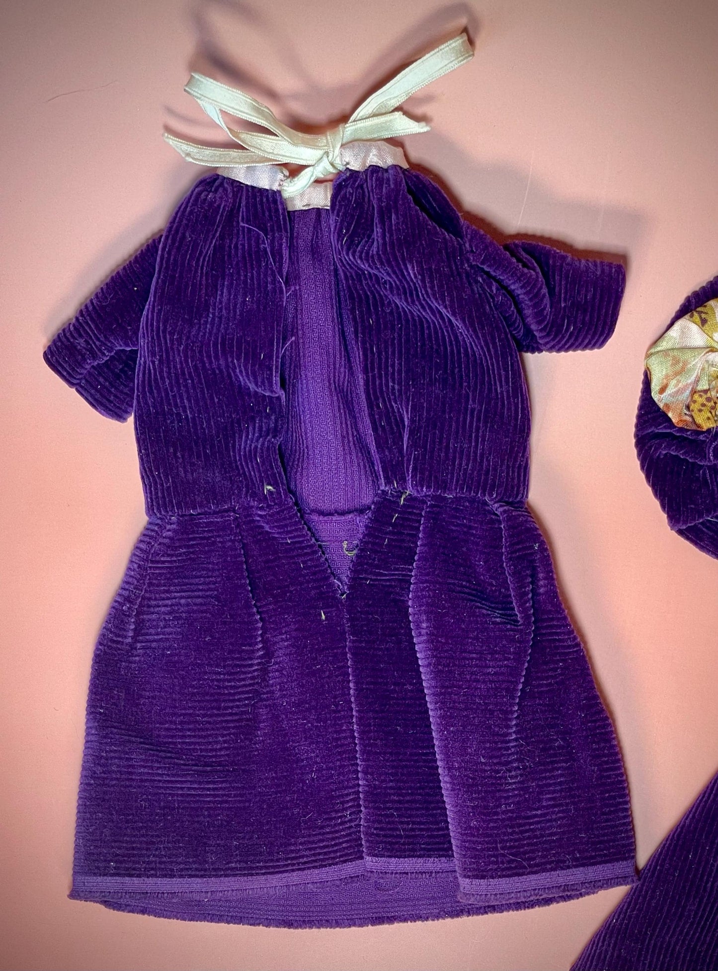 Vintage Purple Doll Clothes dress set with Cape and Hat
