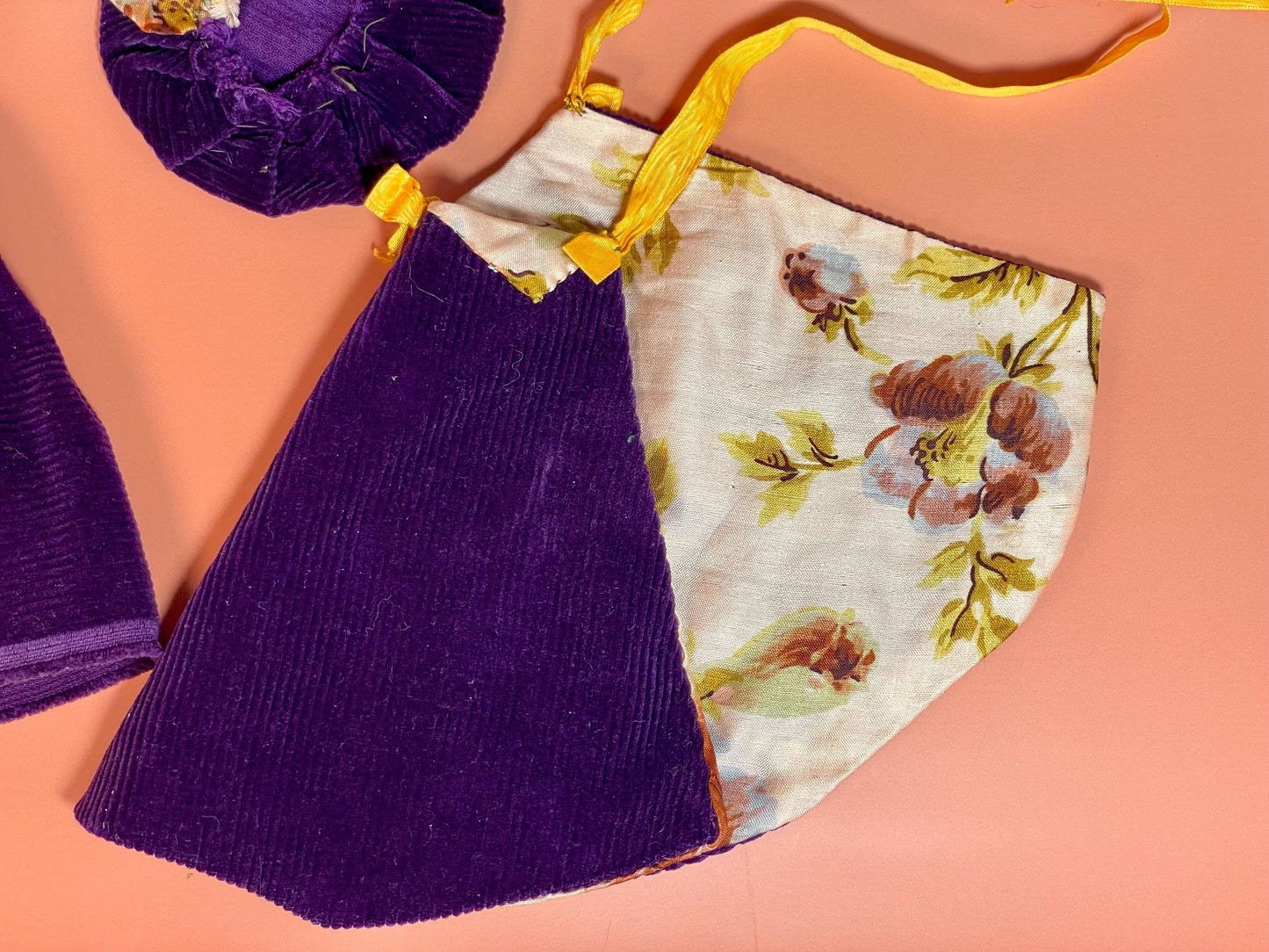 Vintage Purple Doll Clothes dress set with Cape and Hat