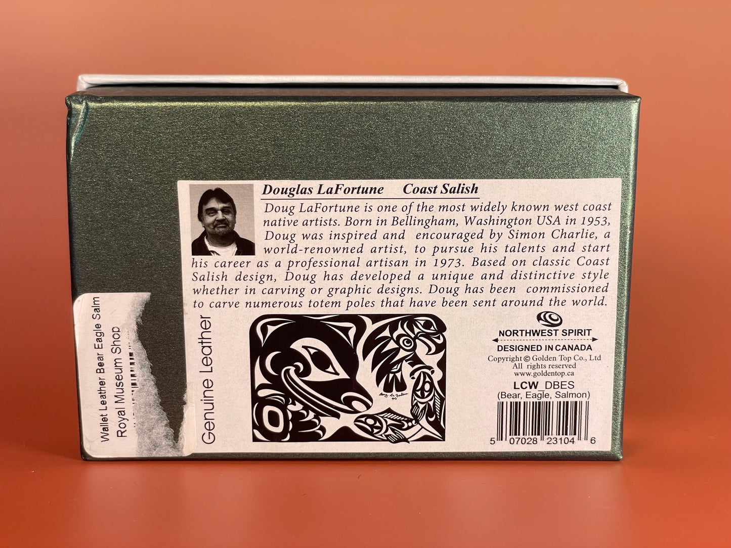 Genuine Leather wallet with design by coast Salish artist Douglas LaFortune