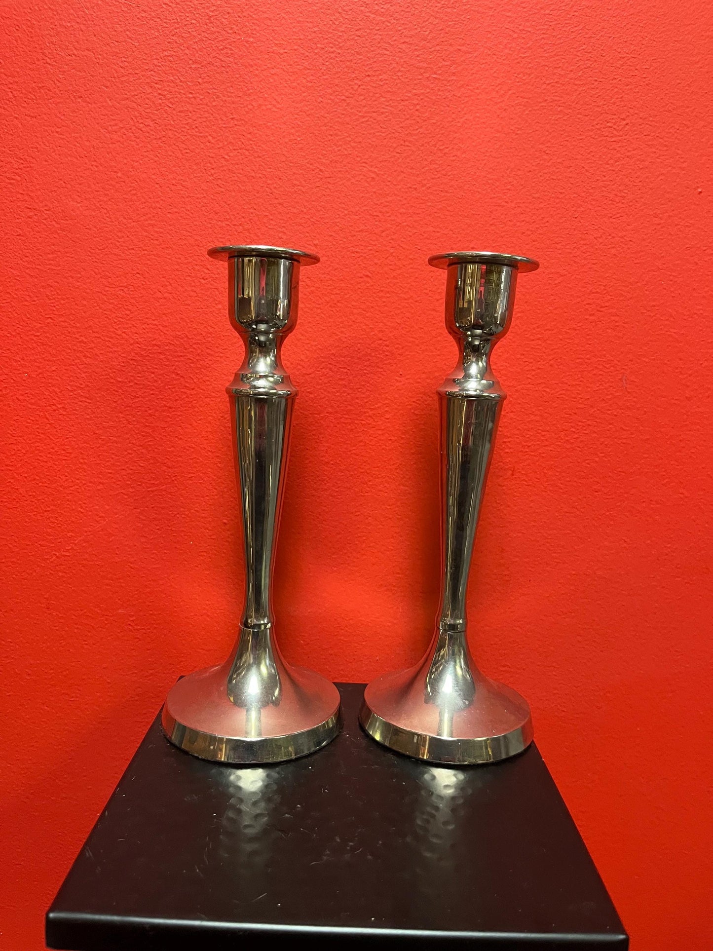 Pair of lovely English silver plated candlesticks in great condition and ready to gift or use  9 inches tall