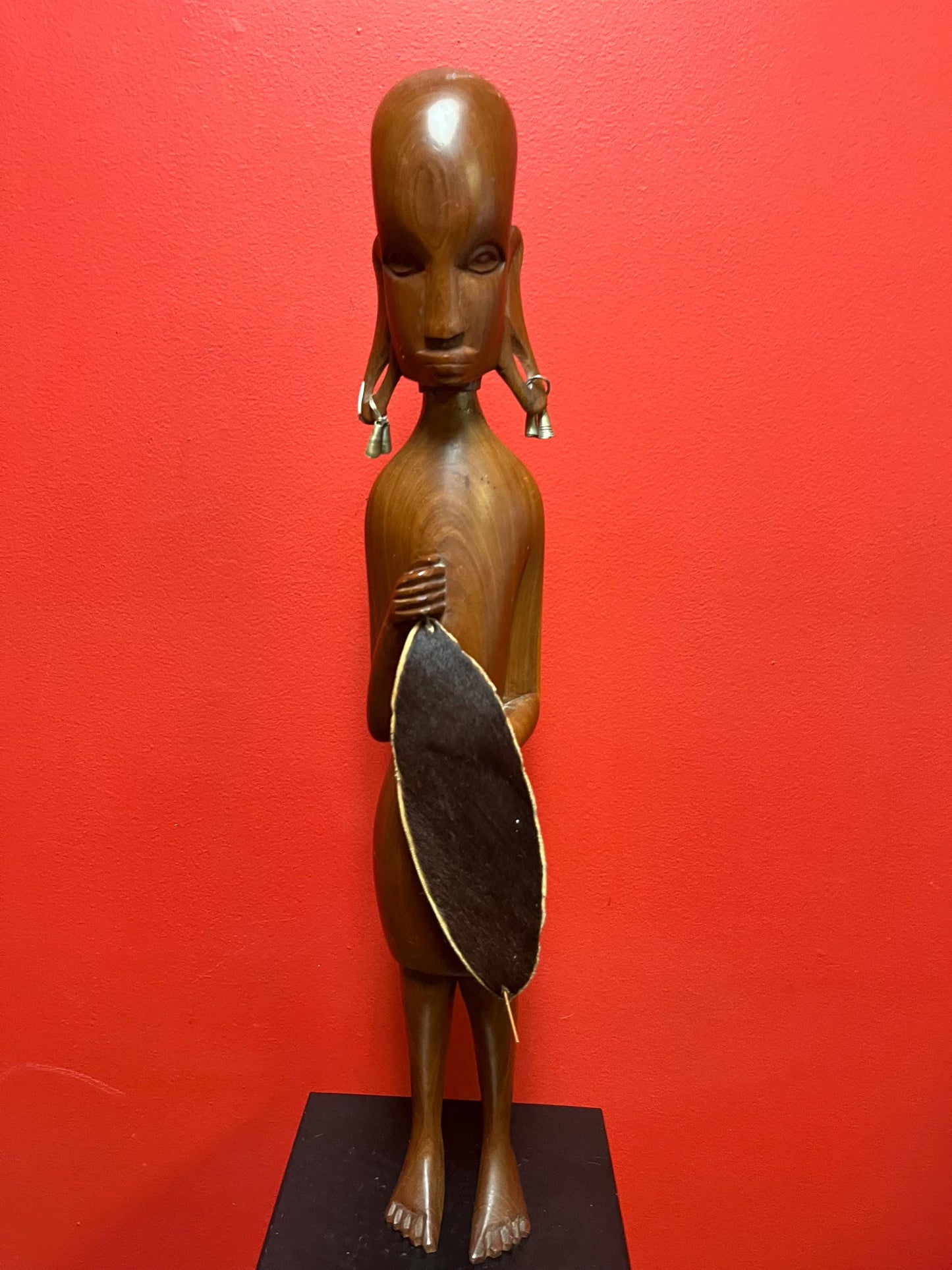 Beautiful 22 inch tall African statue of a warrior great look and stature  wow  1960s