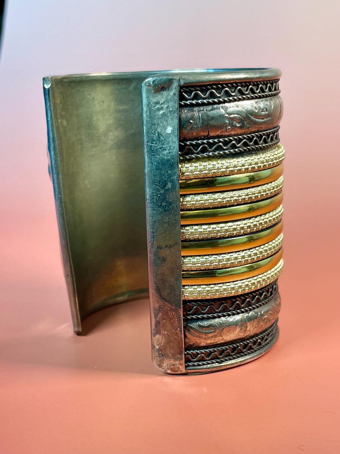 Silver and Gold tone 3 inch long Cuff Bracelet