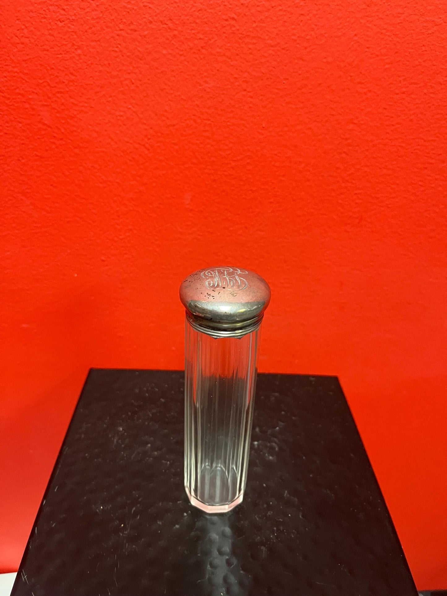 5 inch long English hallmarked sterling silver and crystal perfume bottle Good condition