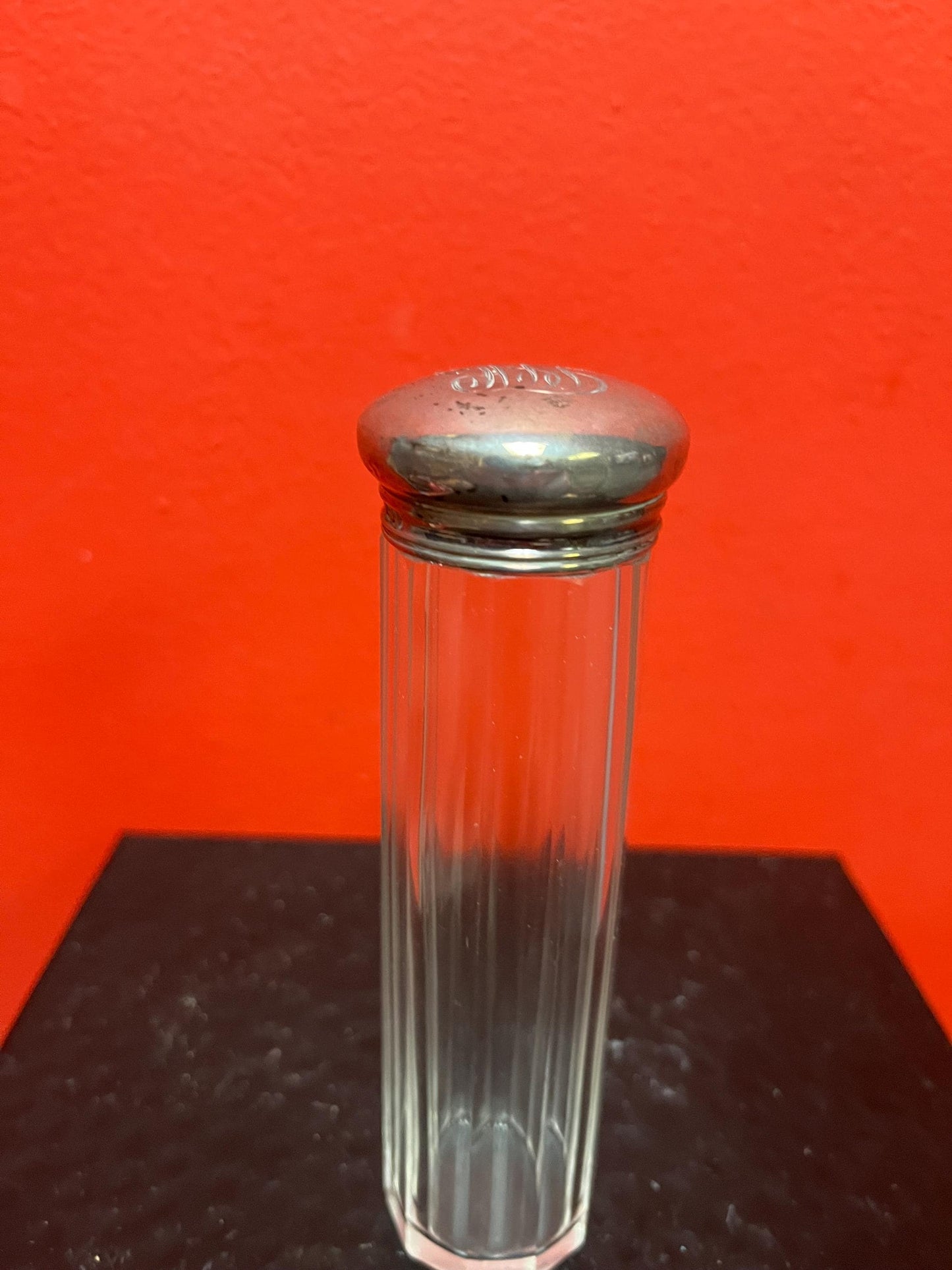 5 inch long English hallmarked sterling silver and crystal perfume bottle Good condition