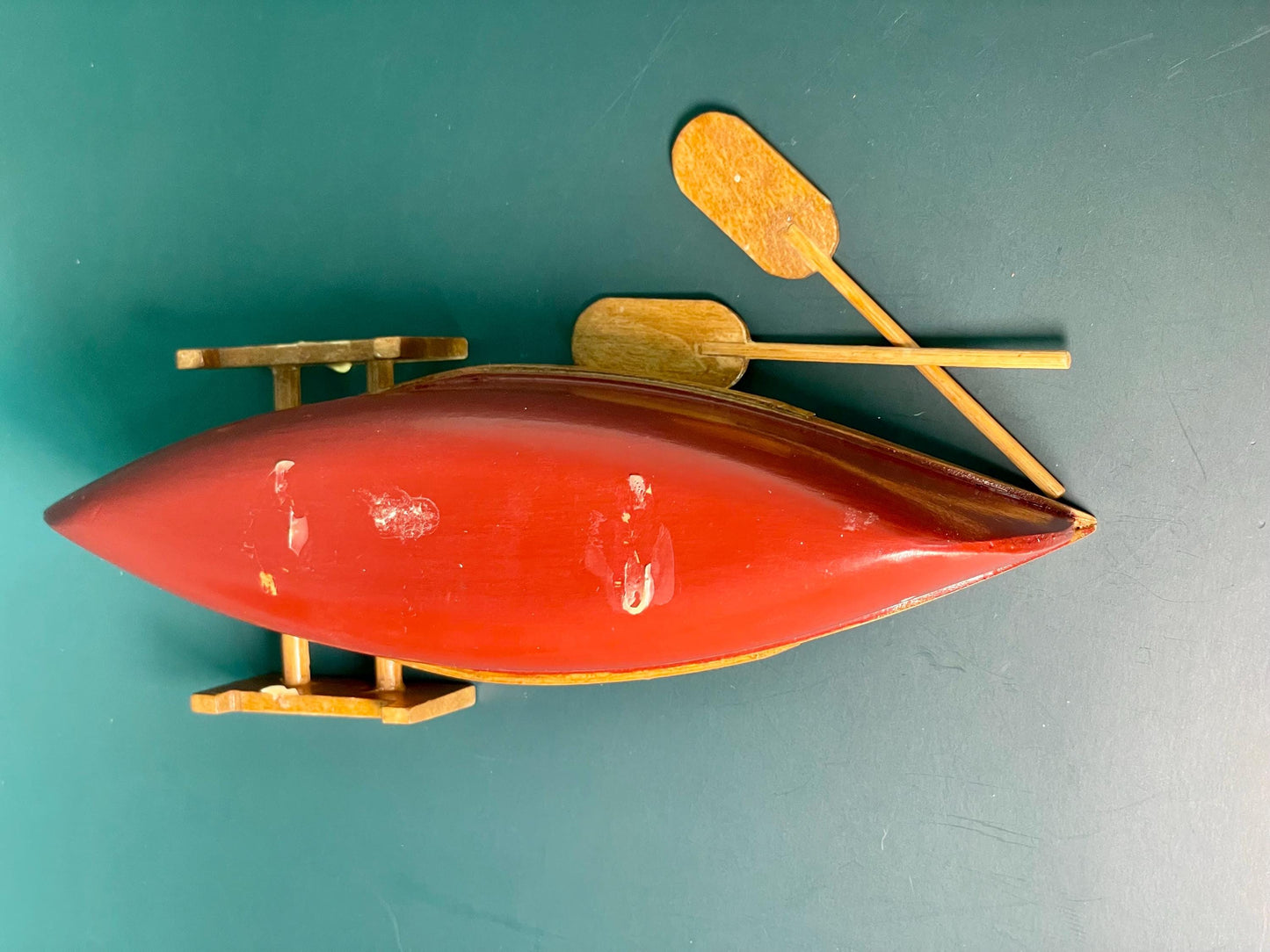 Handcrafted Wooden Canoe with Stand and Paddles  7.5 x 2.5 inches