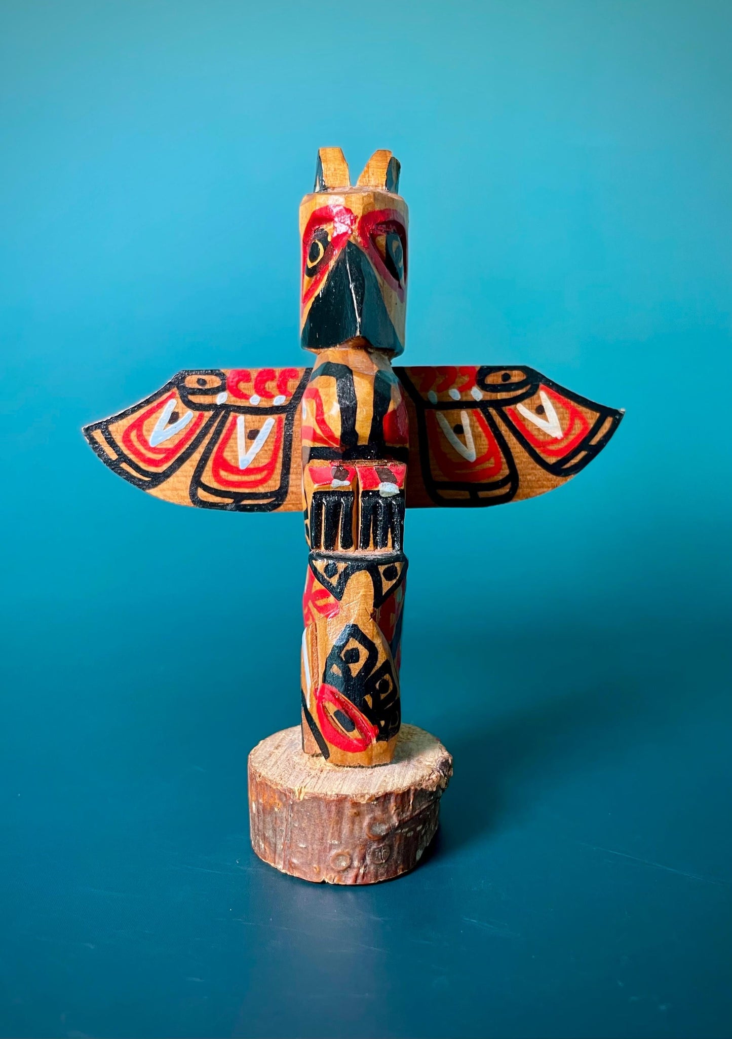 Hand-Carved Hand-Painted Indigenous Totem  4.5 inch with 4 inch Wingspan