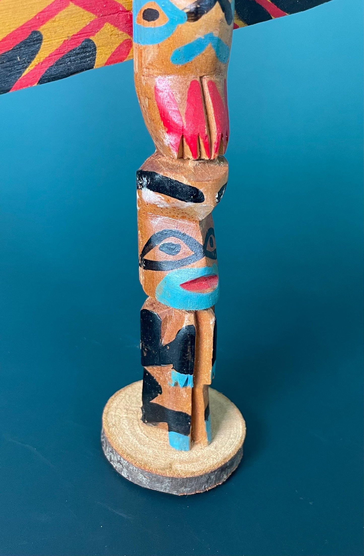 Hand-Carved Hand-Painted Indigenous Totem  9 inches Tall with 7inch Wingspan