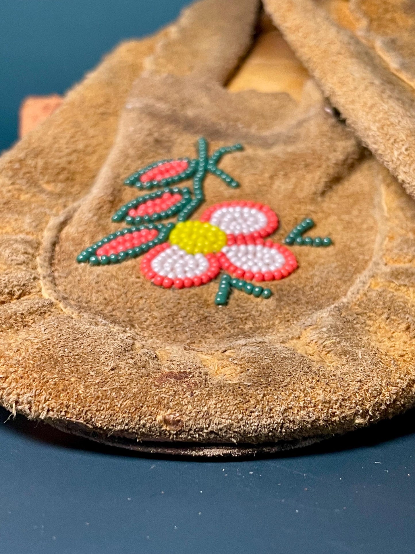Handcrafted Indigenous Leather Moccasins with Hand-Beaded Detailing