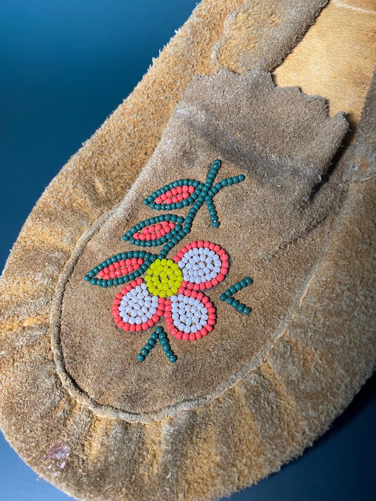 Handcrafted Indigenous Leather Moccasins with Hand-Beaded Detailing