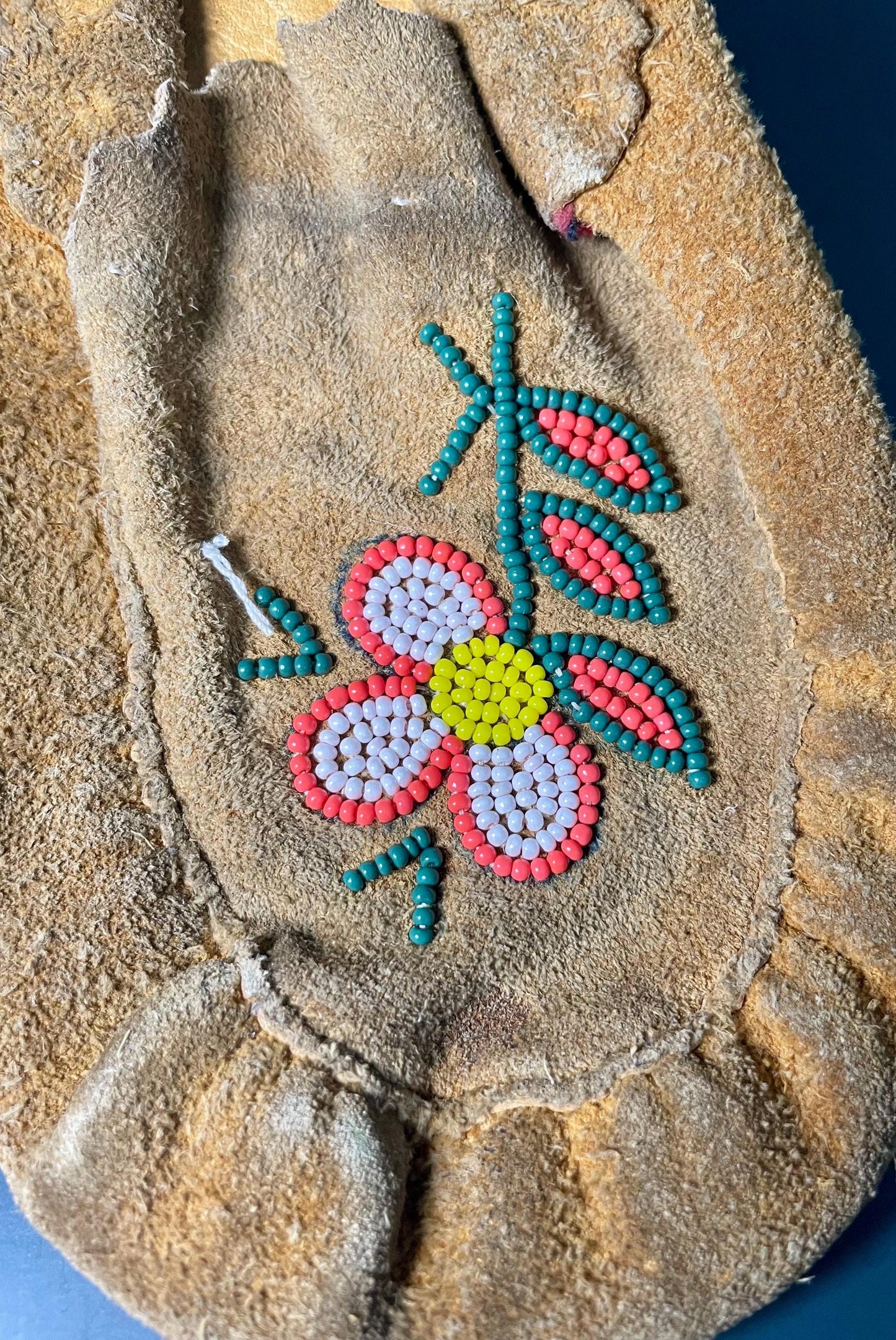 Handcrafted Indigenous Leather Moccasins with Hand-Beaded Detailing