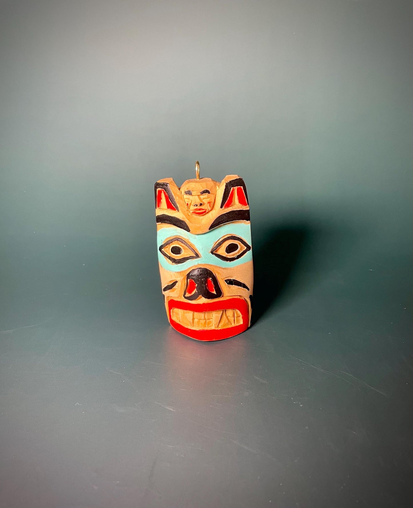 Hand-Carved and Painted Wooden Pendant by Artist Brad Joseph Jr.  4 H x 2.25 W