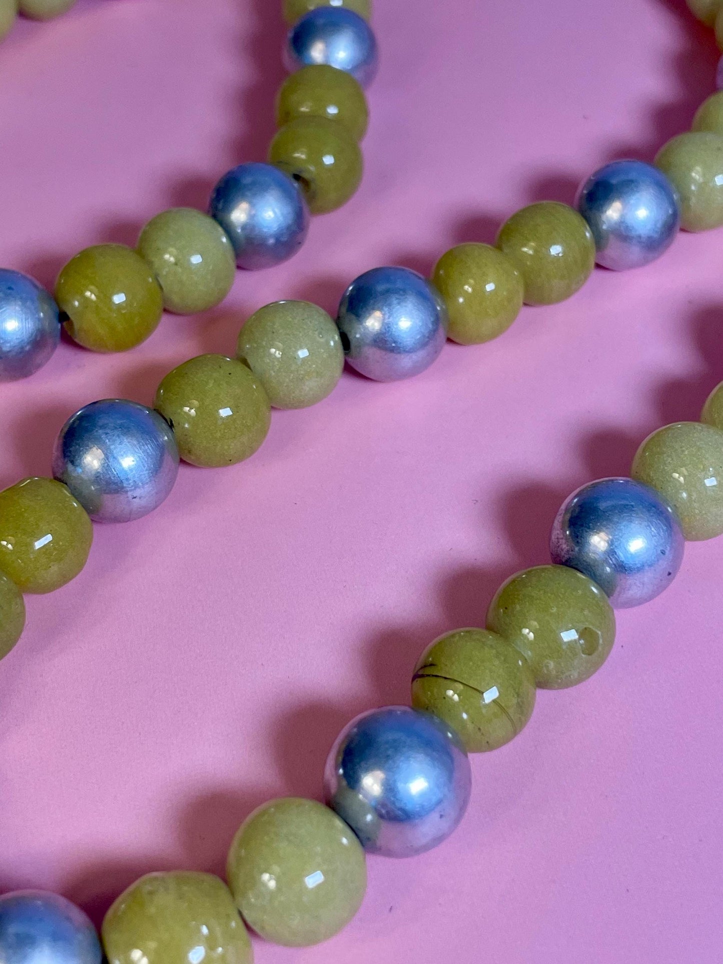 34 inch Glass and untested Silver Beaded Necklace