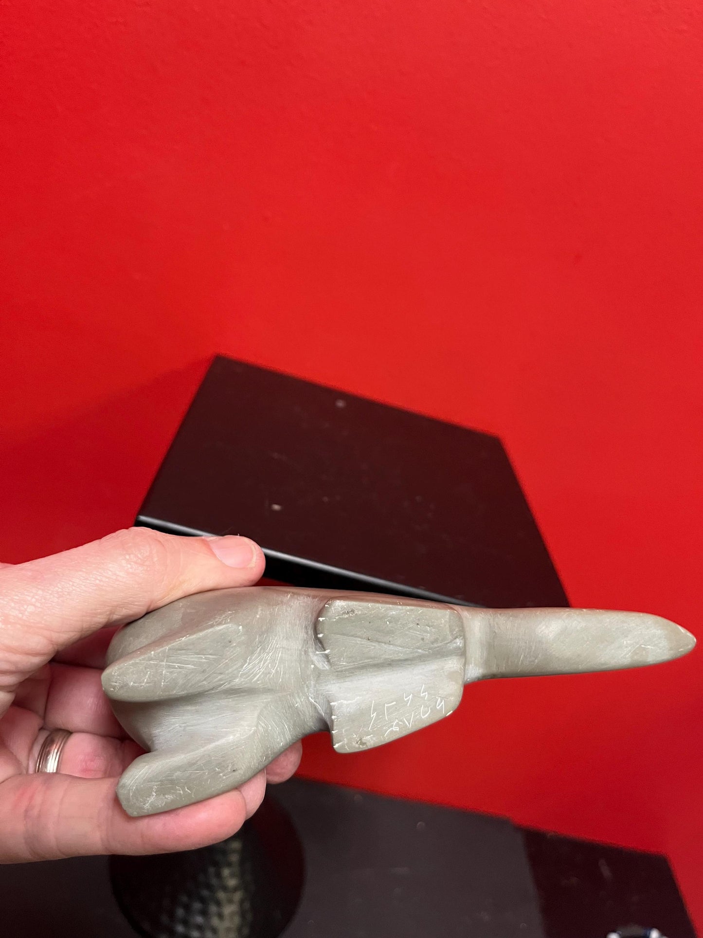 Lovely 6 x 3 high signed soapstone otter  good condition  Inuit indigenous  value priced
