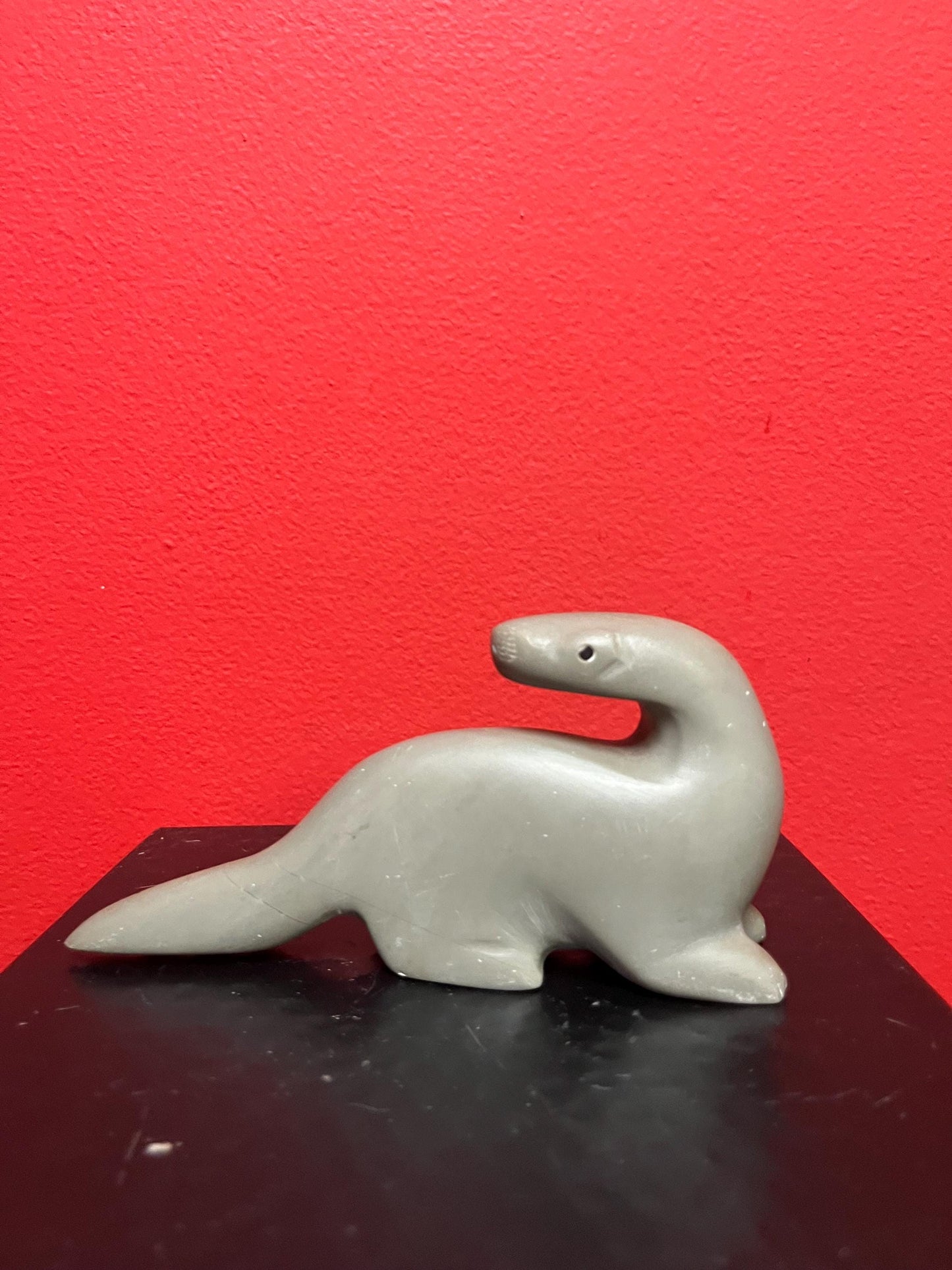 Lovely 6 x 3 high signed soapstone otter  good condition  Inuit indigenous  value priced