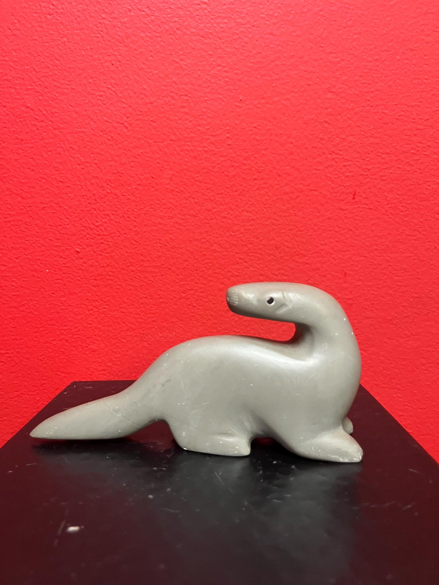 Lovely 6 x 3 high signed soapstone otter  good condition  Inuit indigenous  value priced